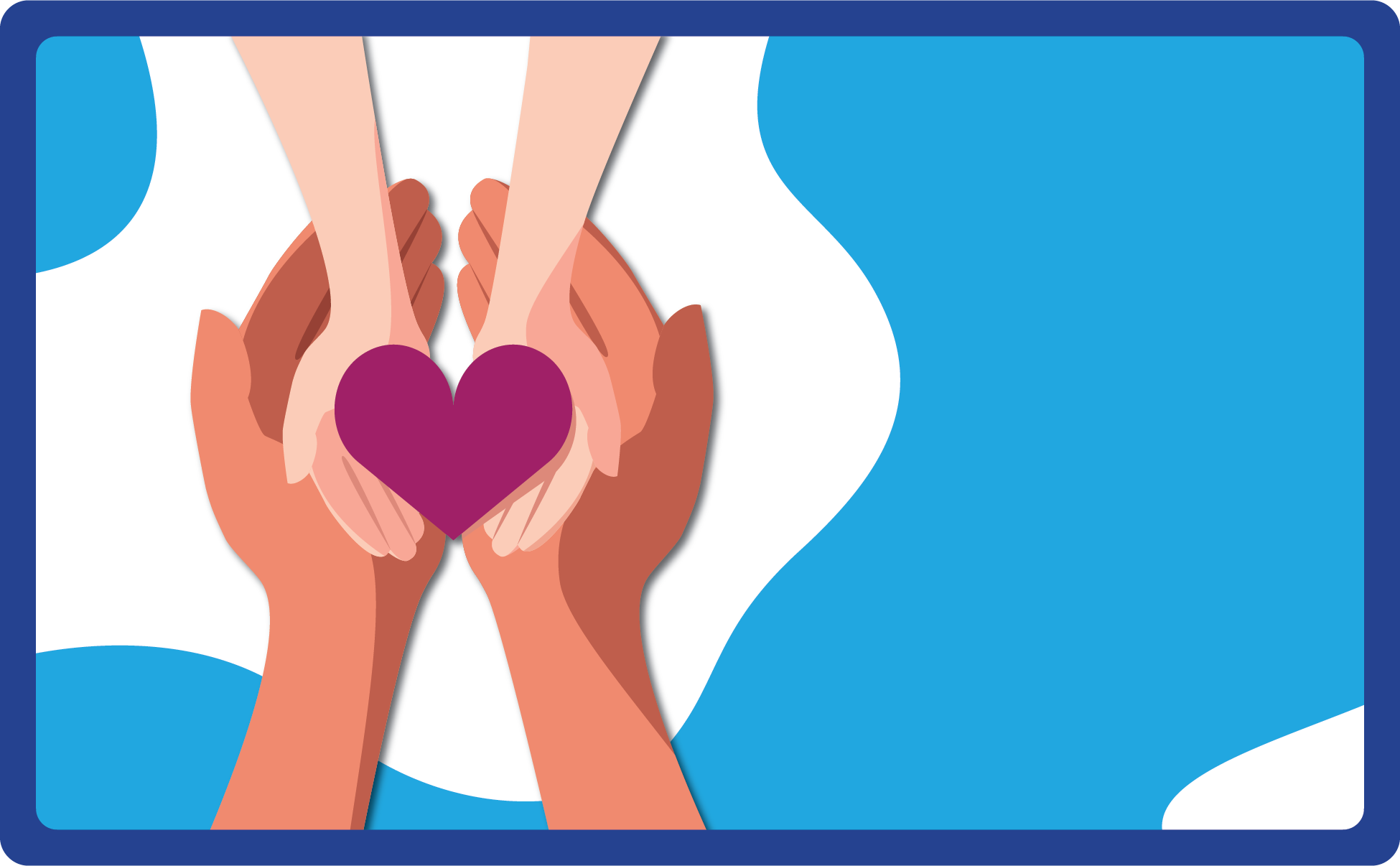 Artistic rendering of two people holding their hands out with a heart in the center. 